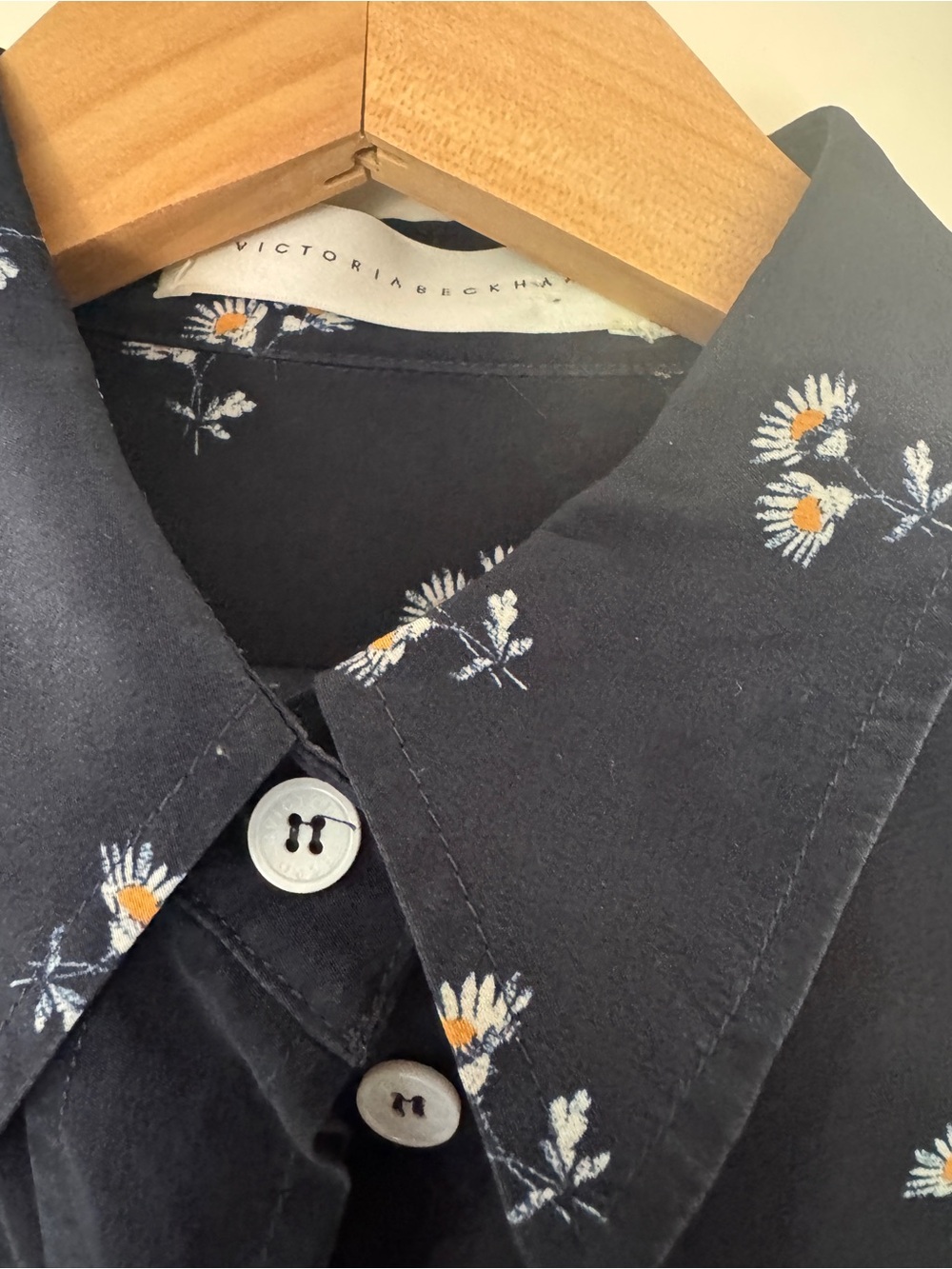 Victoria Beckham Navy Floral Button-Down Silk Blouse
